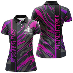 Maxcorners Custom Purple And Pink Strike Bowling Polo Shirts For Men, Striking Bowling Team Uniform