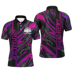 Maxcorners Custom Purple And Pink Strike Bowling Polo Shirts For Men, Striking Bowling Team Uniform