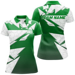 Maxcorners Custom White And Green Bowling Polo Shirts For Men, Bowling League Shirt