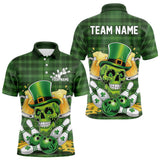 Maxcorners Custom Funny Saint Patricks Day Skull And Beer Bowling Polo Shirt For Men, Lucky Team Shirt