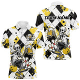 Maxcorners Custom Yellow Argyle Pattern Funny Skeleton Bowling And Beer Men Polo Shirts, Team Outfit LM113