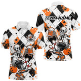 Maxcorners Custom Orange Argyle Pattern Funny Skeleton Bowling And Beer Men Polo Shirts, Team Outfit LM113