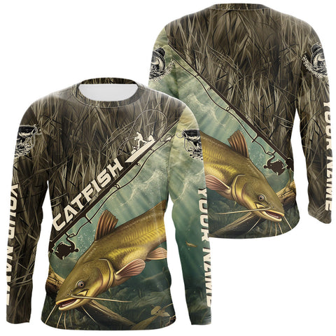 Maxcorners Grass Camo Custom Catfish Fishing Long Sleeve Tournament UV Protection Fishing Shirts LM0607