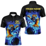 Maxcorners Custom Blue Fire Flame Tiger Bowling Team Polo Shirts For Men, Tiger Bowling Jerseys TU1407