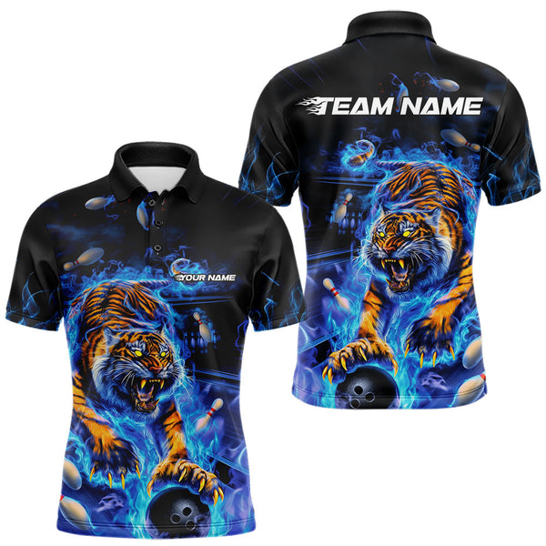 Maxcorners Bowling Team Shirt For Men – Tiger Design, Blue Fire Edition TU1407