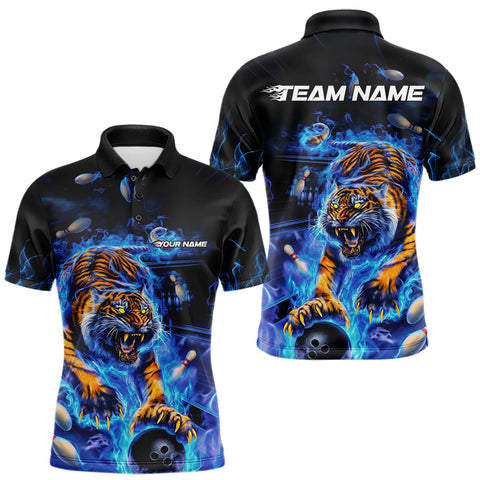 Maxcorners Bowling Team Shirt For Men – Tiger Design, Blue Fire Edition TU1407