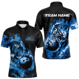 Maxcorners Custom Blue Fire Flame Tiger Bowling Jerseys, Bowling Team Men Polo Shirts TU1407