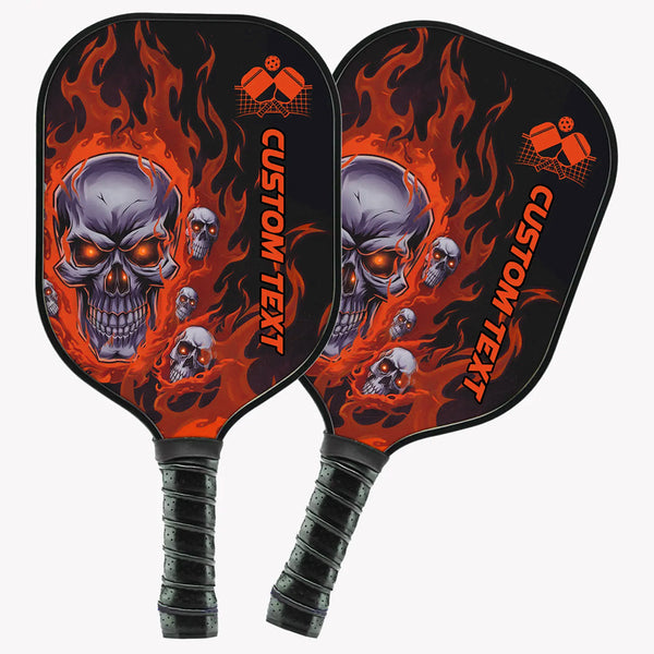 Maxcorners Black And Orange Flame Skull Customized Pickleball Paddle With Names, Team Pickleball Paddles Halloween Gifts