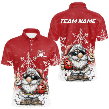 Maxcorners Custom Funny Christmas Bowling Men Polo Shirts, Xmas Bowling Team Shirt LM2603