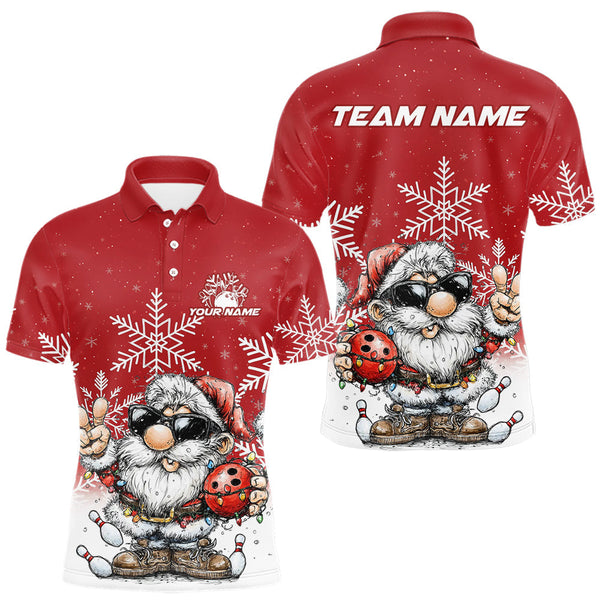 Maxcorners Custom Funny Christmas Bowling Men Polo Shirts, Xmas Bowling Team Shirt TU1011