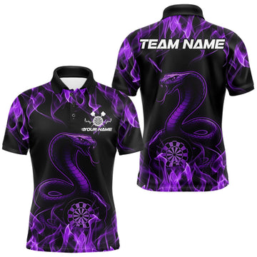 Maxcorners Custom Black And Purple Flame Cobra Snake Dart Men Shirts, Dart League Shirt LM2602