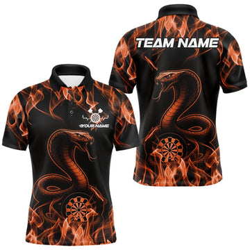 Maxcorners Custom Black And Orange Flame Cobra Snake Dart Men Shirts, Dart League Shirt LM2602