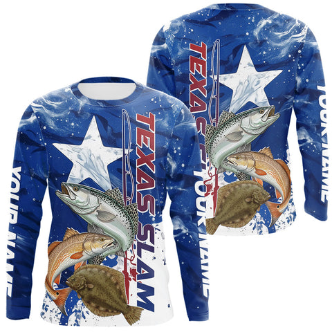 Maxcorners Custom Texas Slam Redish, Trout,Flounder Long Sleeve Performance Sun Protection Fishing Shirts LM0607