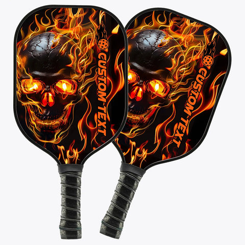 Maxcorners Black And Orange Flame Skull Custom Pickleball Paddle, Halloween Pickleball Paddles Gifts Pickleball Rackets