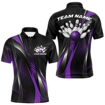 Maxcorners Black And Purple Custom Bowling Jersey, Bowling Tournament Men Polo Shirt Bowler Outfit