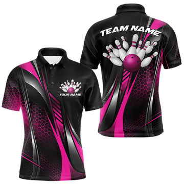 Maxcorners Black And Pink Custom Bowling Jersey, Bowling Tournament Men Polo Shirt Bowler Outfit