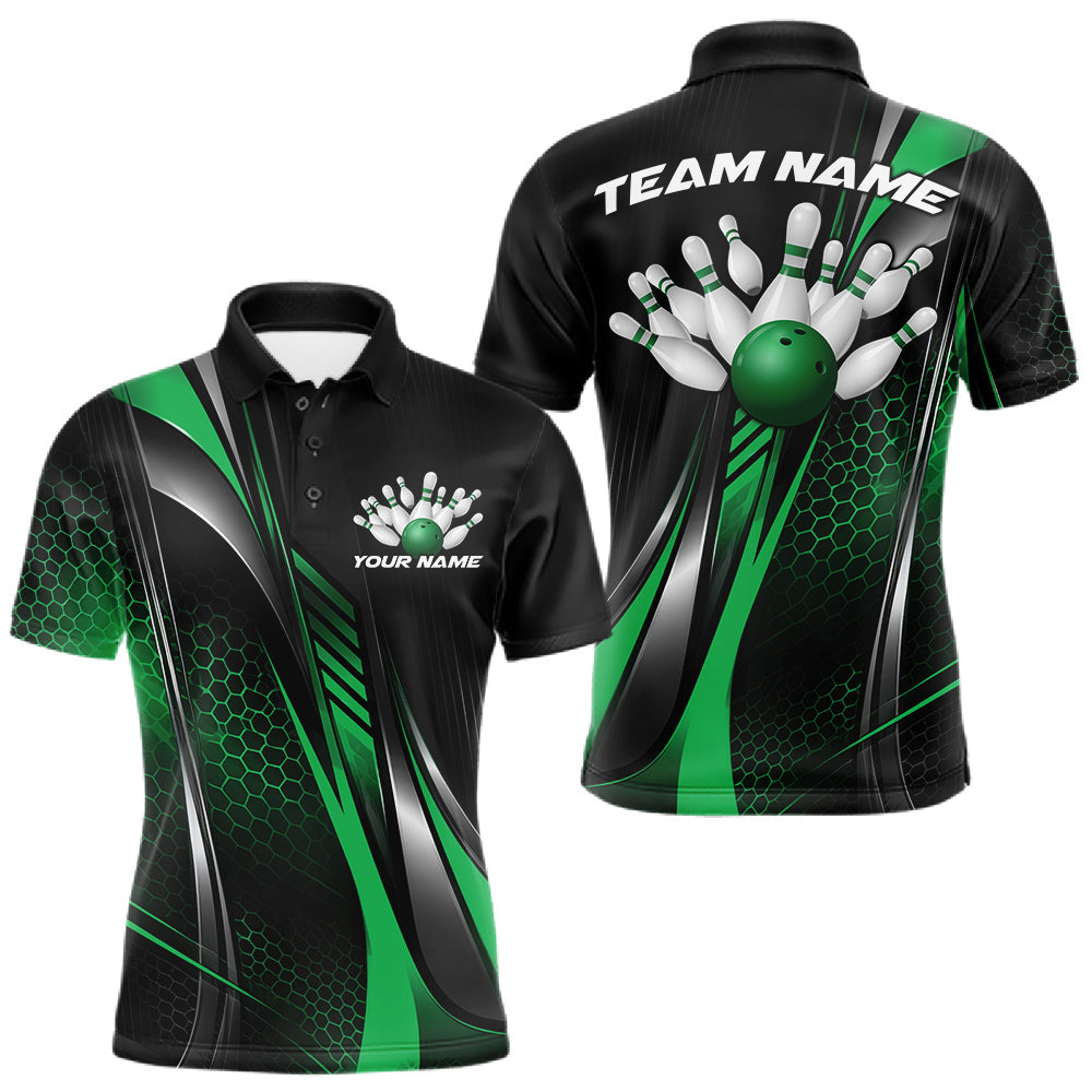 Maxcorners Black And Green Custom Bowling Jersey, Bowling Tournament Men Polo Shirt Bowler Outfit