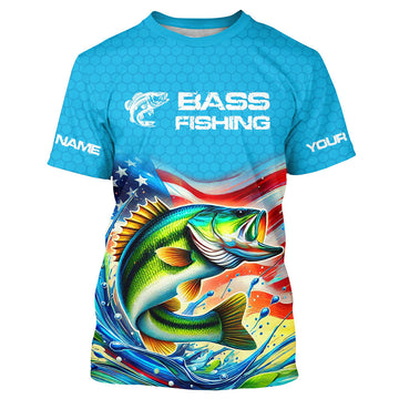 Maxcorners Custom US Flag Largemouth Bass Tournament Fishing T-Shirts, Patriotic Bass Fishing Jerseys LM0501