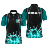 Maxcorners Black And Blue Jersey Bowling Jersey Customized Name, Team Name 3D Polo Shirt