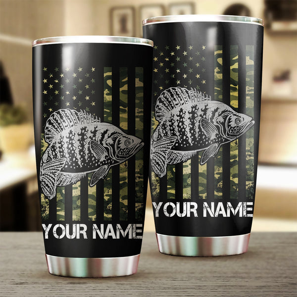 Maxcorners Crappie Fishing US Flag Camo Patriot Stainless Steel Fishing Tumbler Customize Name