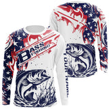 Maxcorners Custom American Flag Largemouth Bass Long Sleeve Fishing Shirts, Patriotic Bass Fishing Jerseys LM0607