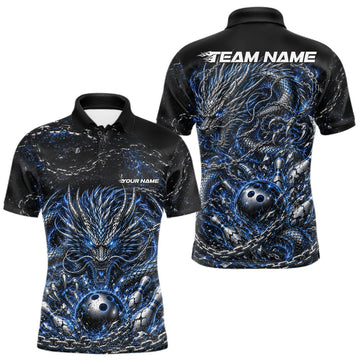 Maxcorners Blue Custom Mytical Energy Metal Chain And Dragon Bowling Tournament Team Shirts For Men, Women And Kid