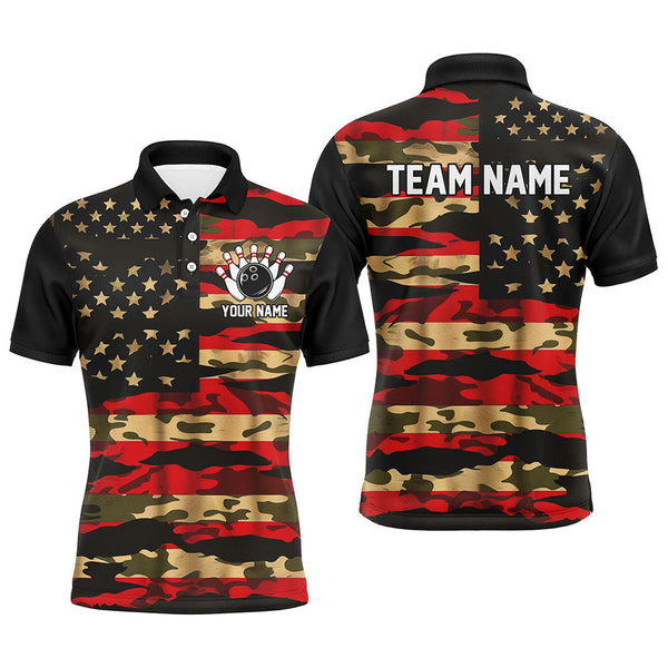 Maxcorners Custom American Flag Patriotic Bowling Shirts For Men, Camo Bowling Team Jerseys LM1610