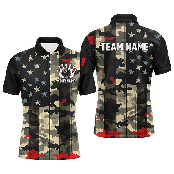Maxcorners Custom Bowling Jerseys Men Women Bowling Shirt Red Camo Bowling Team Shirt Polo
