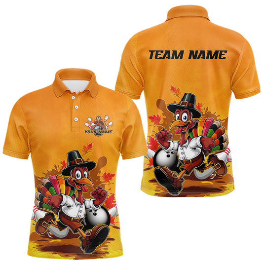 Maxcorners Custom Funny Thanksgiving Turkey Bowling Polo Shirts For Men, Thanksgiving Bowler Outfit LM1203