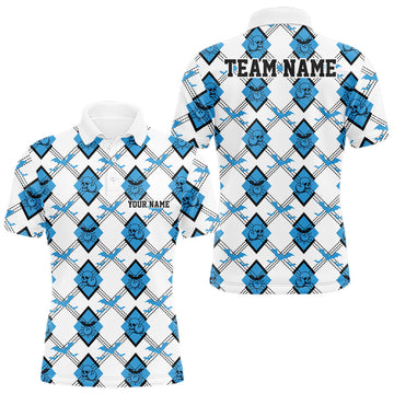 Maxcorners Custom White And Blue Halloween Bowling Argyle Pattern Men Polo Shirt Outfit