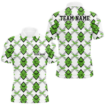 Maxcorners Custom White And Green Halloween Bowling Argyle Pattern Men Polo Shirt Outfit