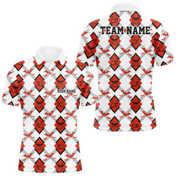 Maxcorners Custom White And Red Halloween Bowling Argyle Pattern Men Polo Shirt Outfit