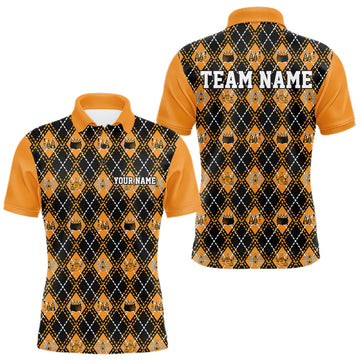 Maxcorners Custom Black And Orange Halloween Bowling Argyle Pattern Bowling Team Men Polo Shirt Variant 2