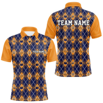 Maxcorners Custom Orange And Navy Halloween Bowling Argyle Pattern Bowling Team Men Polo Shirt