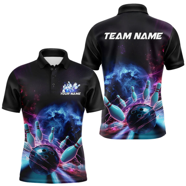 Maxcorners Custom Galaxy Bowling Men Polo Shirts, Holographic Bowling Jersey Bowling League Shirts LM2509
