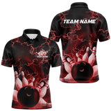 Maxcorners Custom Red Thunder Lightning Men Bowling Polo Team Shirts, Bowling Jerseys TU2107