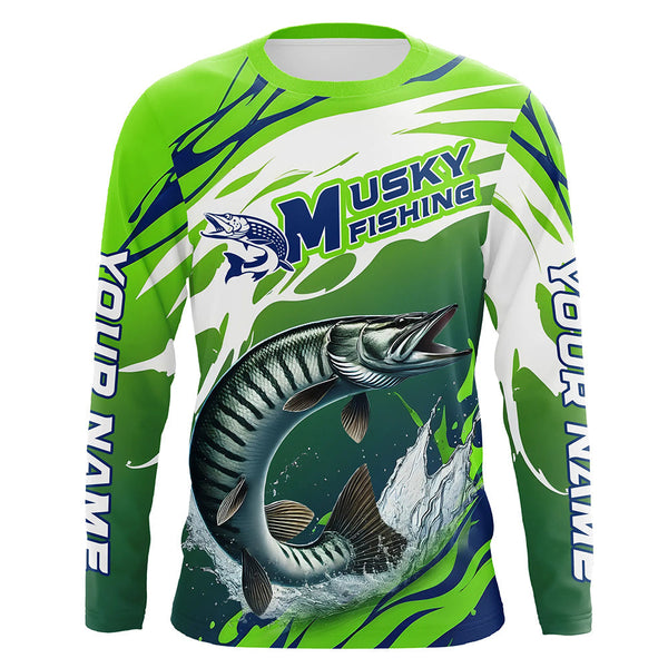 Maxcorners Musky Fishing Custom Long Sleeve Fishing Shirts, Muskie Fishing Tournament Shirts Fishing Jerseys MT2108