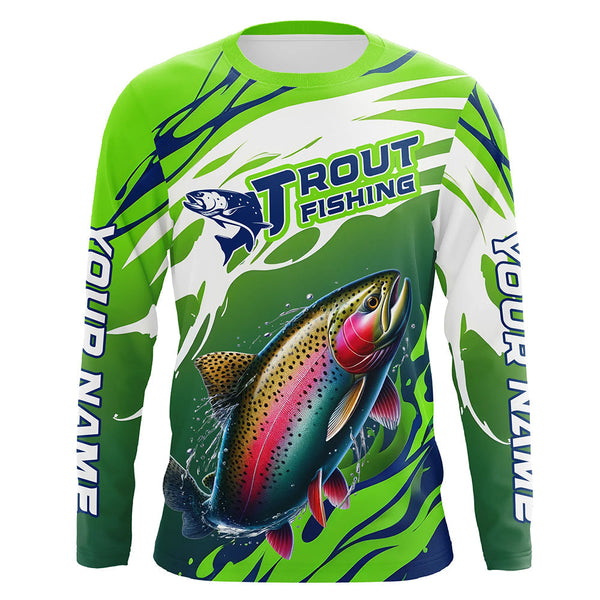 Maxcorners Rainbow Trout Fishing Custom Long Sleeve Fishing Shirts, Trout Fly Fishing Shirts Tournament Jerseys MT2108