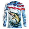 Maxcorners Personalized Patriotic Walleye Long Sleeve Fishing Shirts, American Flag Fishing Shirts LM0501