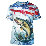 Maxcorners Personalized Patriotic Walleye Long Sleeve Fishing Shirts, American Flag Fishing Shirts MT2108