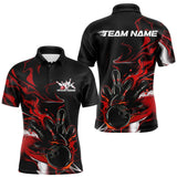 Maxcorners Custom Black And Red Camo Flame Bowling Team Polo Shirts For Men, Bowling Jerseys TU1609