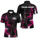 Maxcorners Custom Black And Pink Camo Flame Bowling Team Polo Shirts For Men, Bowling Jerseys TU1609