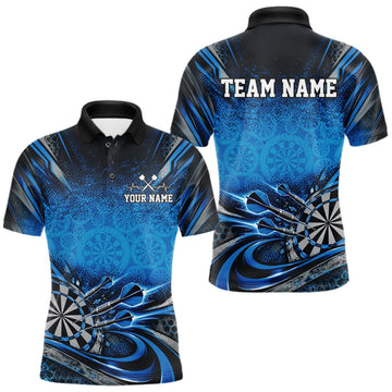 Maxcorners Custom Blue Grunge Dart Energy Men Polo, Matching Dart League Shirt Dart Jersey LM1910