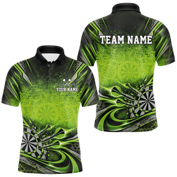 Maxcorners Custom Green Grunge Dart Energy Men Polo, Matching Dart League Shirt Dart Jersey LM1910