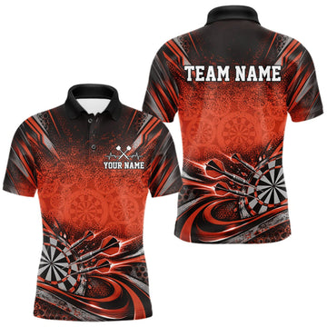 Maxcorners Custom Orange Grunge Dart Energy Men Polo, Matching Dart League Shirt Dart Jersey LM1910