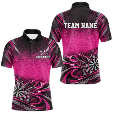 Maxcorners Custom Pink Grunge Dart Energy Men Polo, Matching Dart League Shirt Dart Jersey LM1910