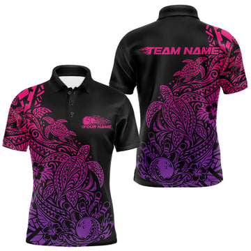 Maxcorners Custom Pink And Purple Tribal Turtle Bowling Men Polo, Polynesian Bowling Outfit