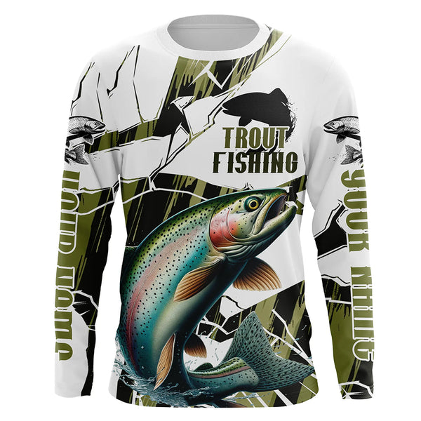 Maxcorners Rainbow Trout Fishing Custom Long Sleeve Fly Fishing Shirts, Fishing Camo Trout Fisherman Jerseys LM2408
