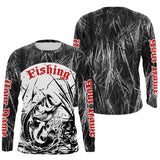 Maxcorners Largemouth Bass Fishing Gray Camo Custom 3D Full Printing Shirts, Bass Long Sleeve Fishing Shirts LM2408