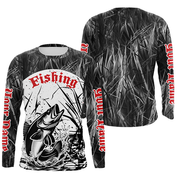 Maxcorners Walleye Fishing Gray Camo Custom 3D Full Printing Shirts, Walleye Long Sleeve Fishing Shirts LM2408